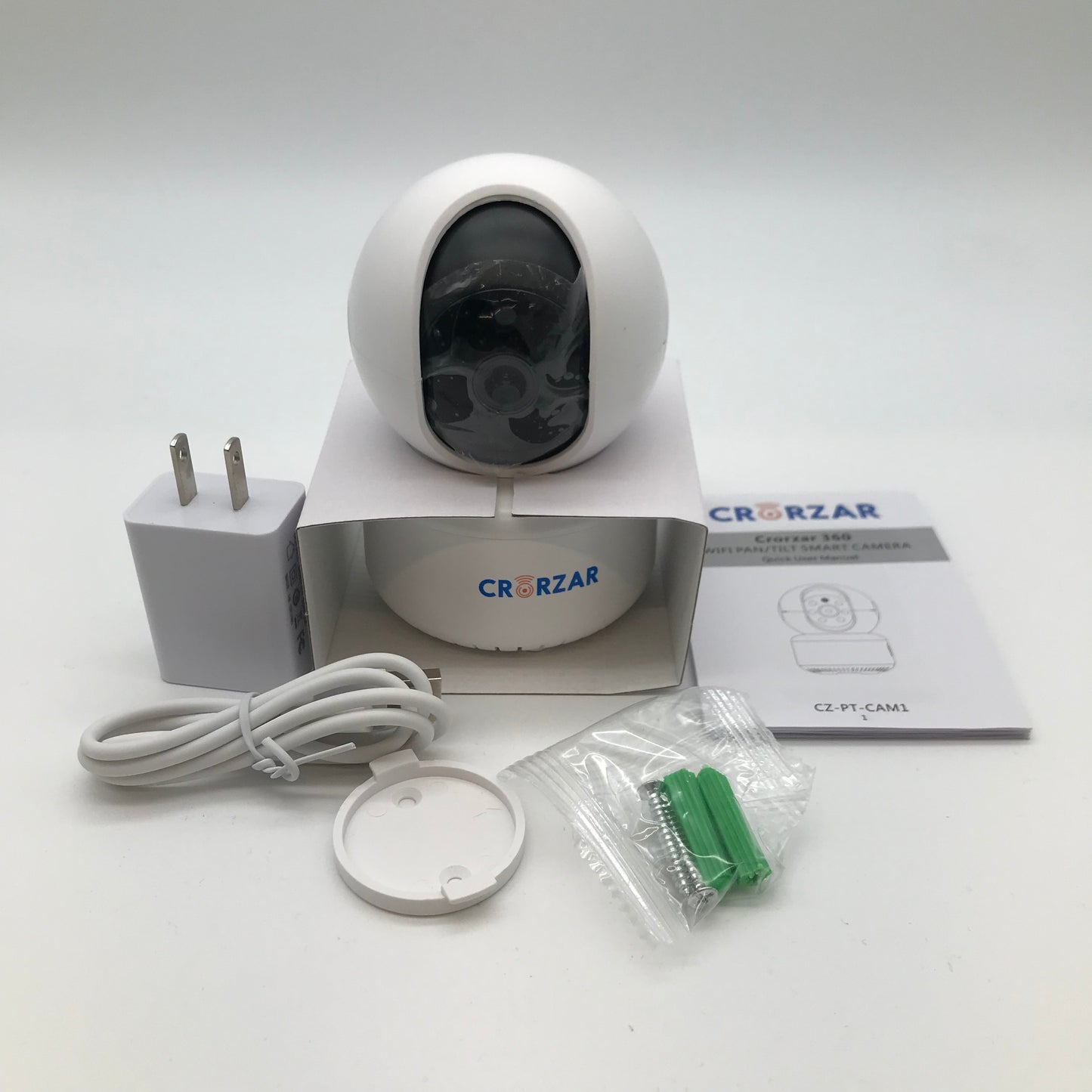 New Crorzar Indoor 360 Home Security Camera White CZ-PT-CAM1