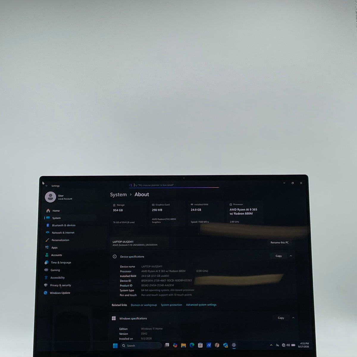 Asus Zenbook S 16 UM5606WA 16" Ryzen AI 9 365 2.0GHz 24GB RAM 1TB SSD