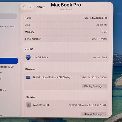 2025 Apple MacBook Pro 14" M5 10C GPU 4.6GHz 16GB RAM 1TB SSD MDE54LL/A